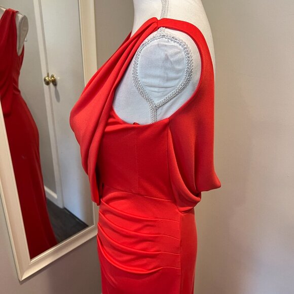 BGBGMaxAzria "Lena" Orange/Red Draped front, Cowl Open Back Gown, Size Small - Picture 12 of 16